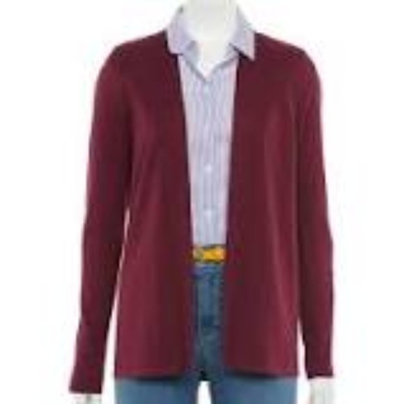 Croft & Barrow Open Front Cardigan | Burgundy - Picture 4 of 8